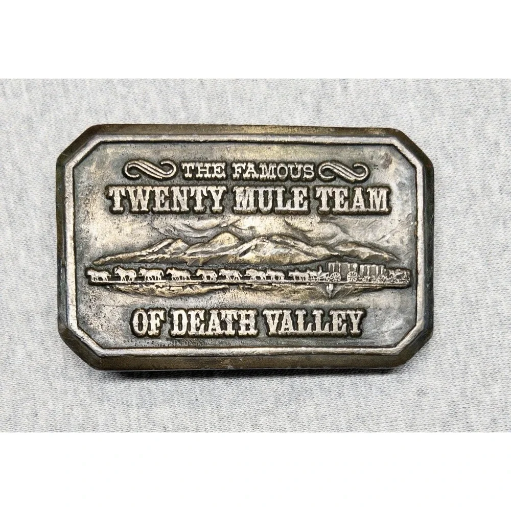 The Famous Twenty Mule Team Of Death Valley Borax Wagons Brass Belt Buckle 3.25